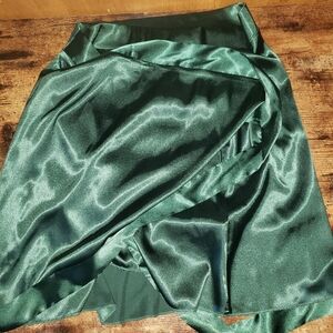 Green Satin Self Tie Skirt